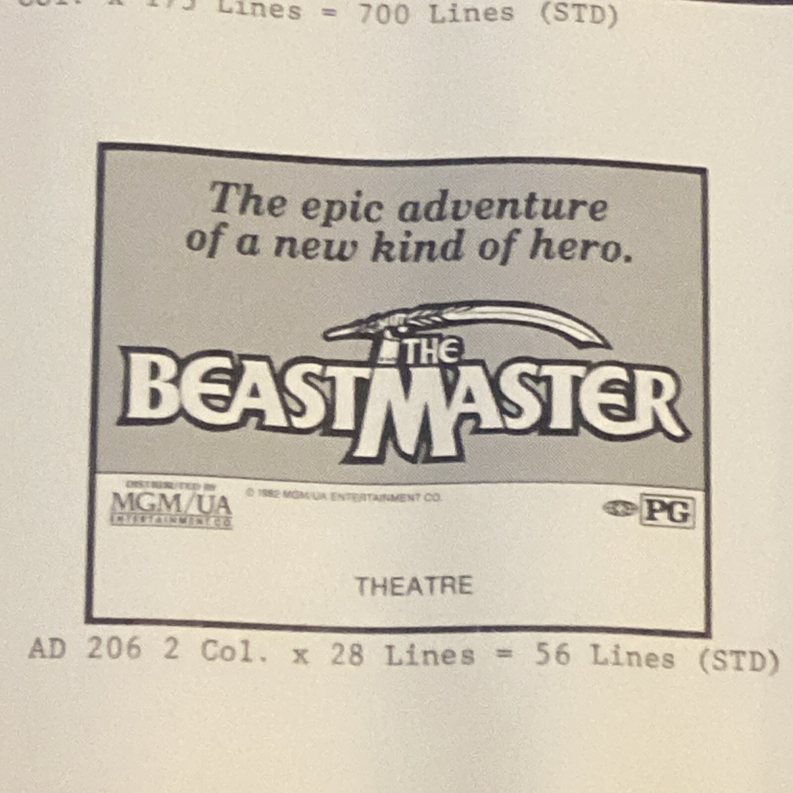 Original 1982 BeastMaster 23.5” X 18” Advertising Movie Poster *RARE*