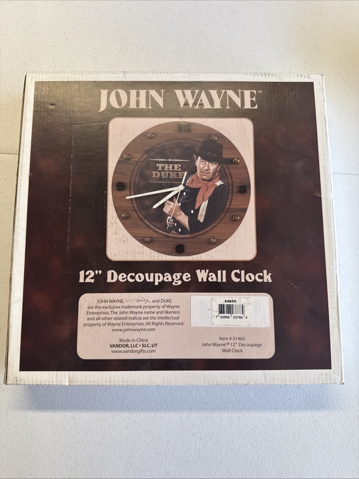 Young John Wayne The Duke 12″ Decoupage Wall Clock Brushed Metal Wood