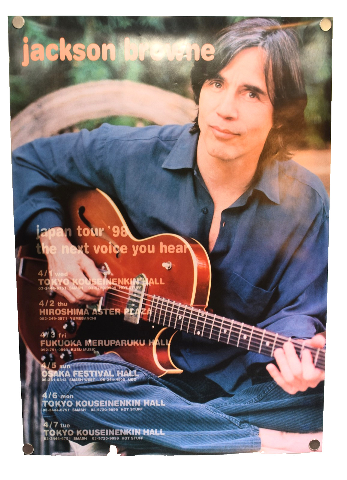 Jackson Browne 1998 JAPAN Tour Poster the next voice you hear NM 29″x20″
