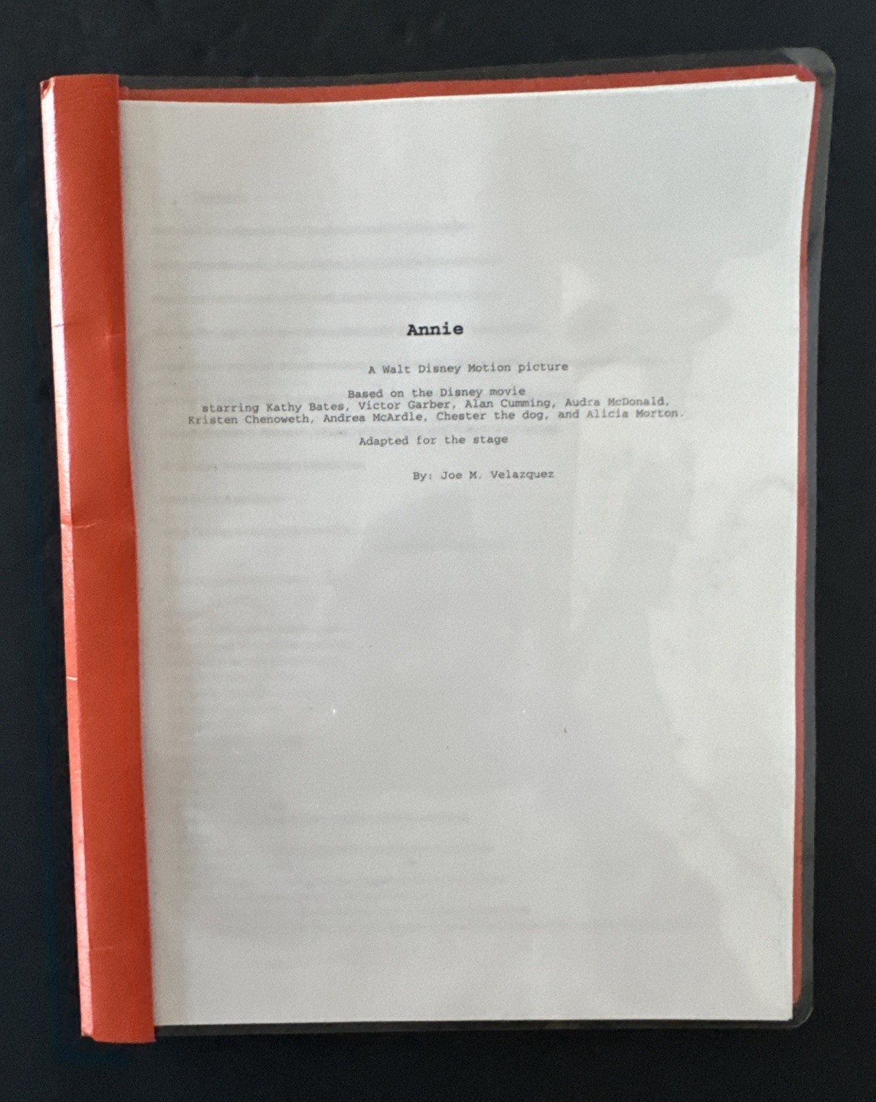 Annie Walt Disney Motion Picture TV Movie Script 1999 by Joe M. Velazquez Rare