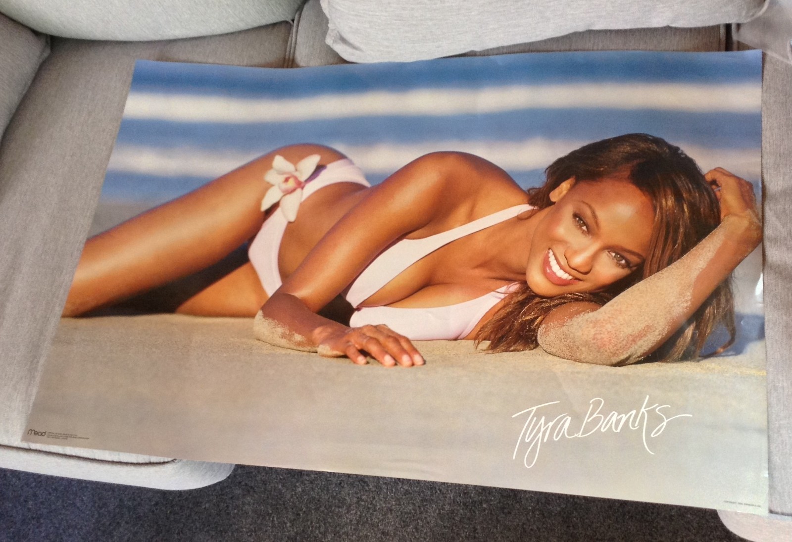 2000 TYRA BANKS 22 x 34 POSTER PROMO POSTER ON THE BEACH Mead Corp Bankable