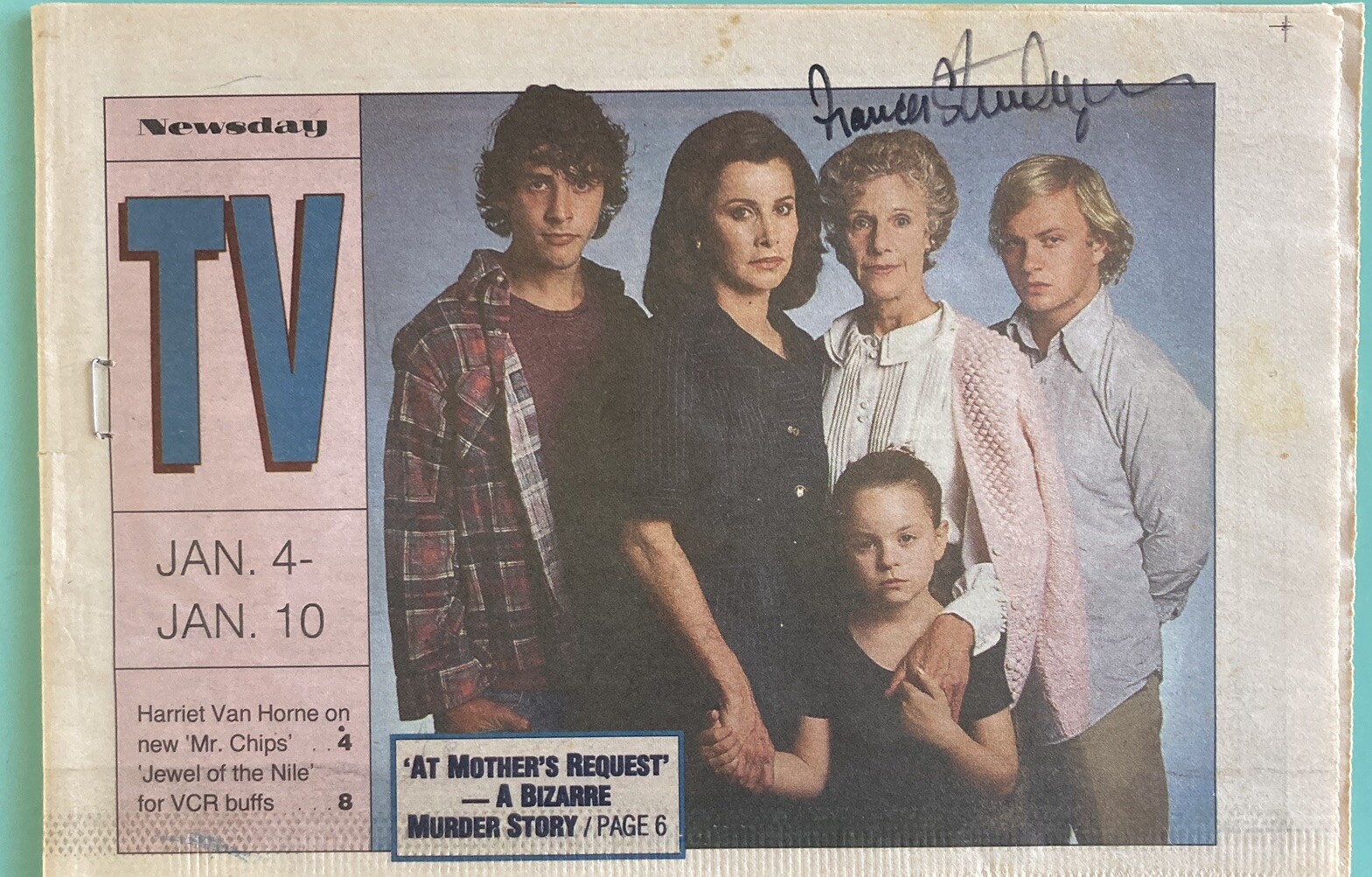 Frances Sternhagen Signed Newsday Local TV Guide January 4 1987 / LI NY Edition