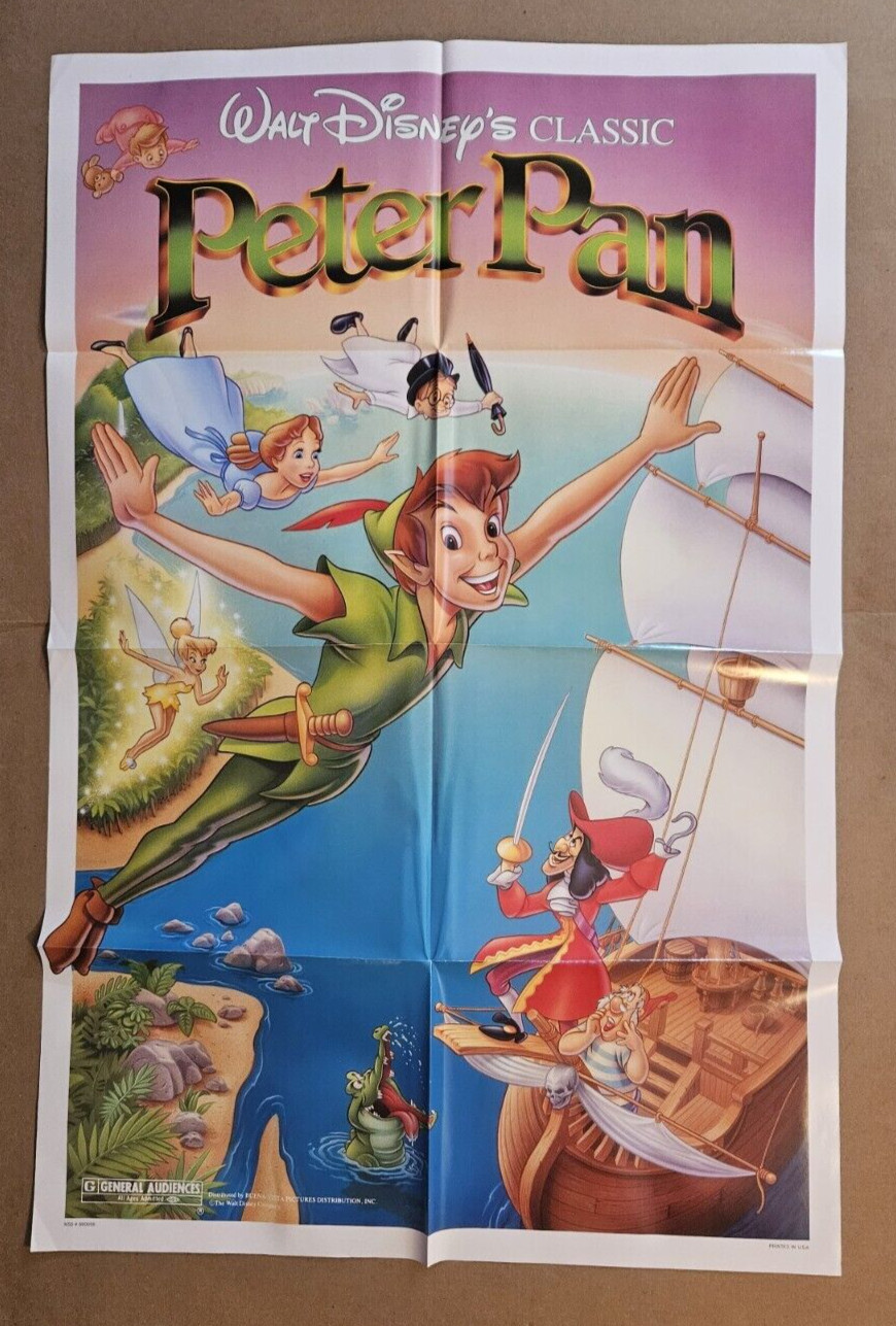 PETER PAN R’1989 Original folded 27×41 1-sheet film poster 890058 Disney classic