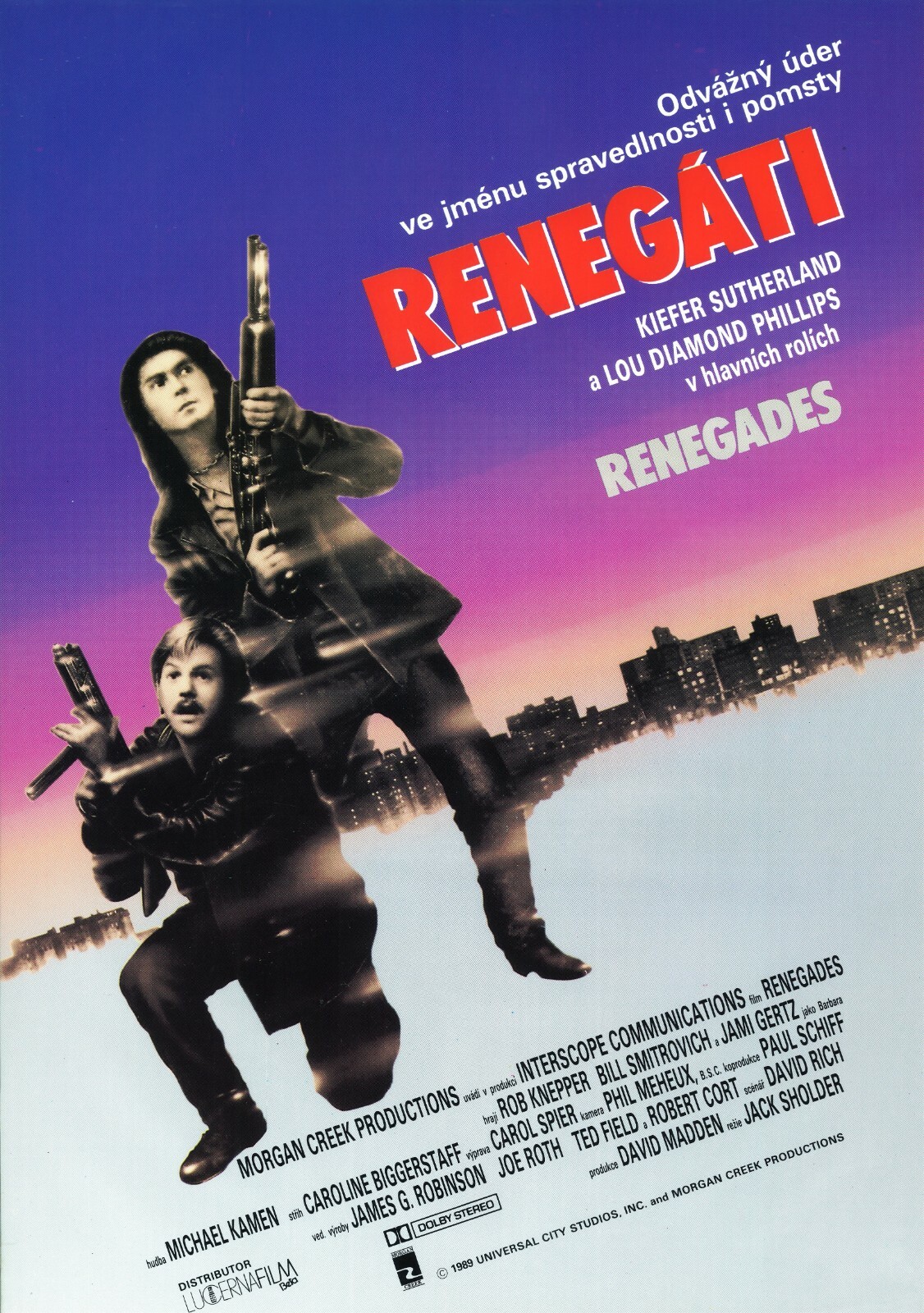 RENEGADES Original MNT Czech A3 movie poster 1989 KIEFER SUTHERLAND JACK SHOLDER