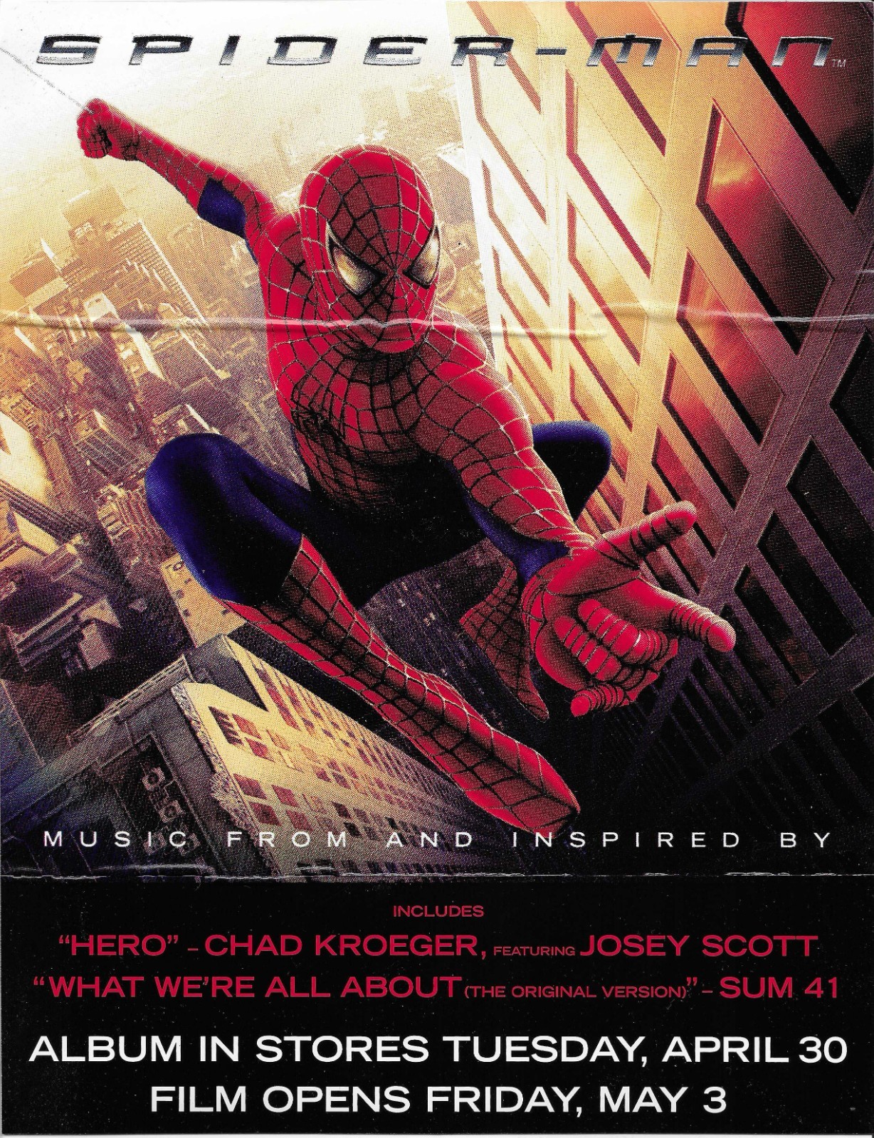 SPIDER MAN Rare PROMO Vinyl WINDOW CLING POSTER for 2002 CD Nickelback Sum 41