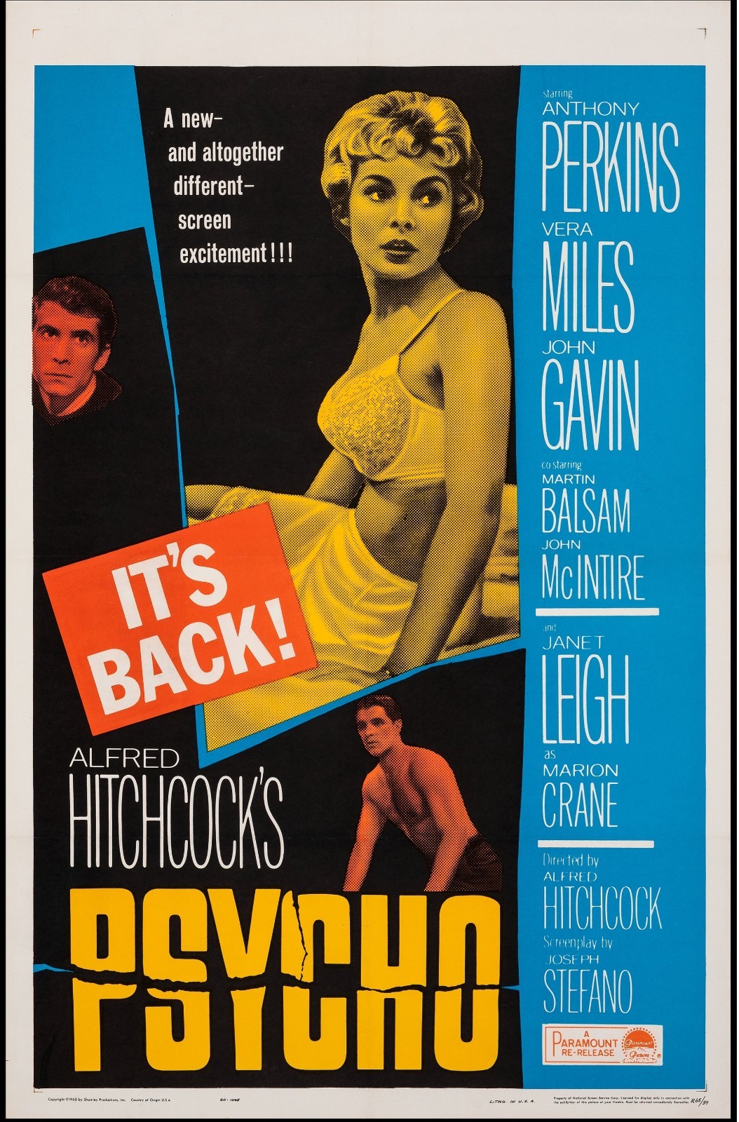1960 Psycho Original Movie Poster Linen 27×41 Hitchcock Horror Cult Perkins R’65