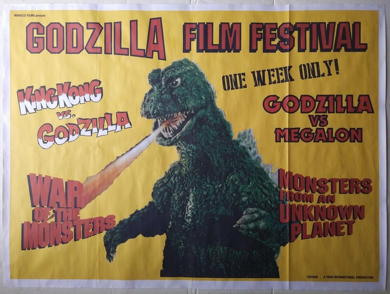 Rare !! Godzilla Film Festival Original British Quad Poster – MINT