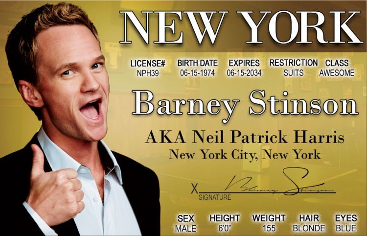 Neil Patrick Harris BARNEY STINSON How I Met Your Mother NYC Drivers License