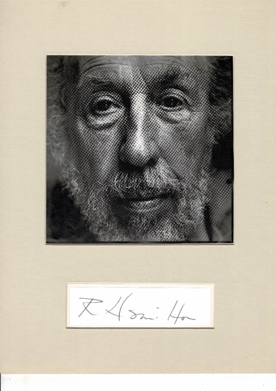 Richard Hamilton Autograph. Framed cutout. 30 x 40 cm. CoA. British Artist.