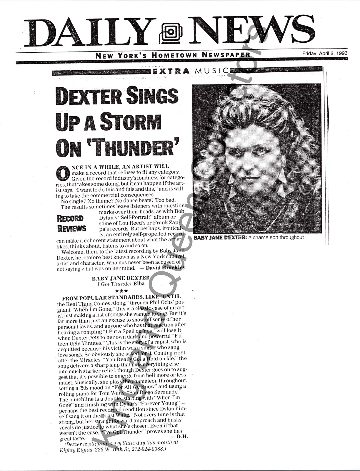 Baby Jane Dexter 1993 Original Press Kit Other Press Kit Sheet I Got Thunder