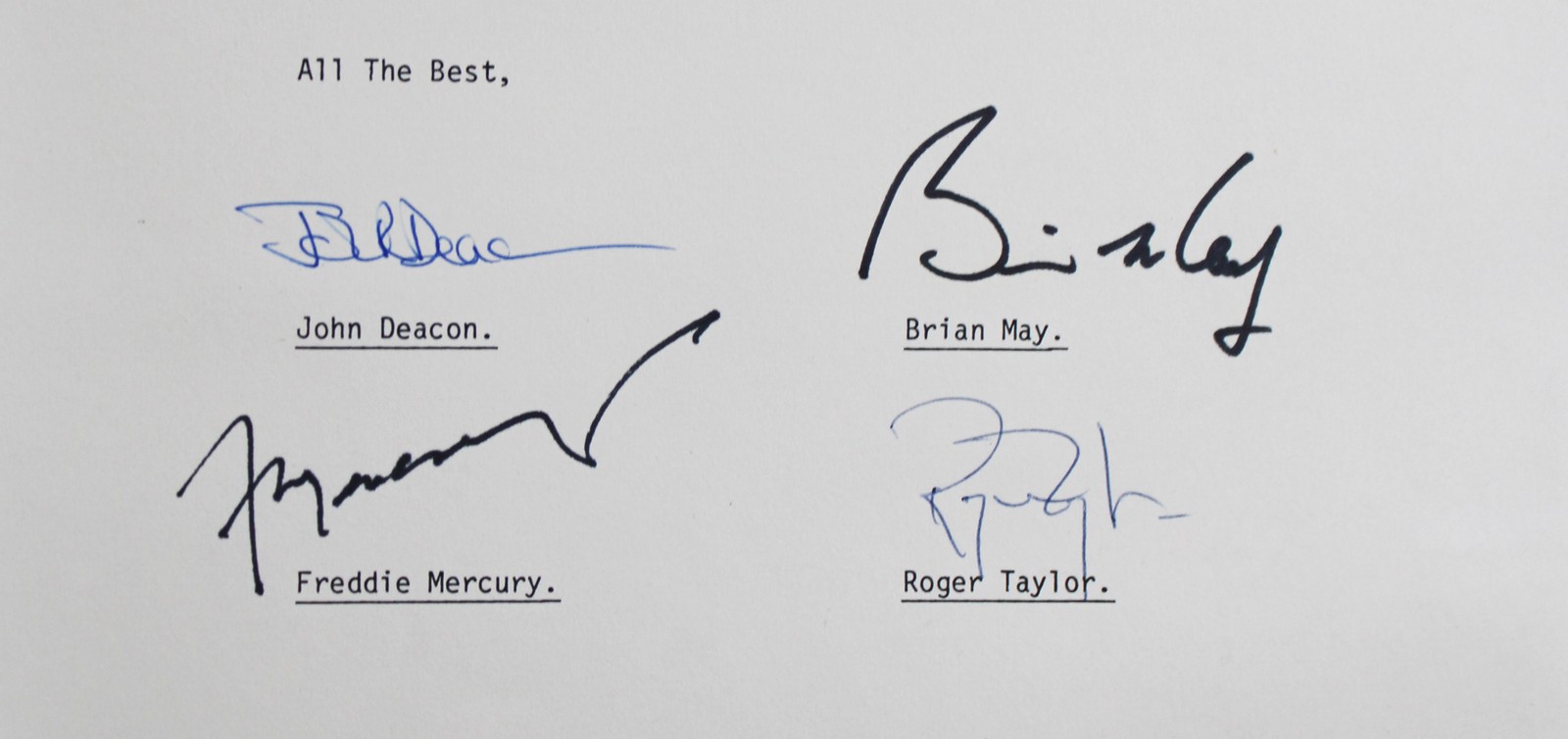Queen (4) Mercury, Deacon, May & Taylor Signed & Framed Letter BAS #AE93762