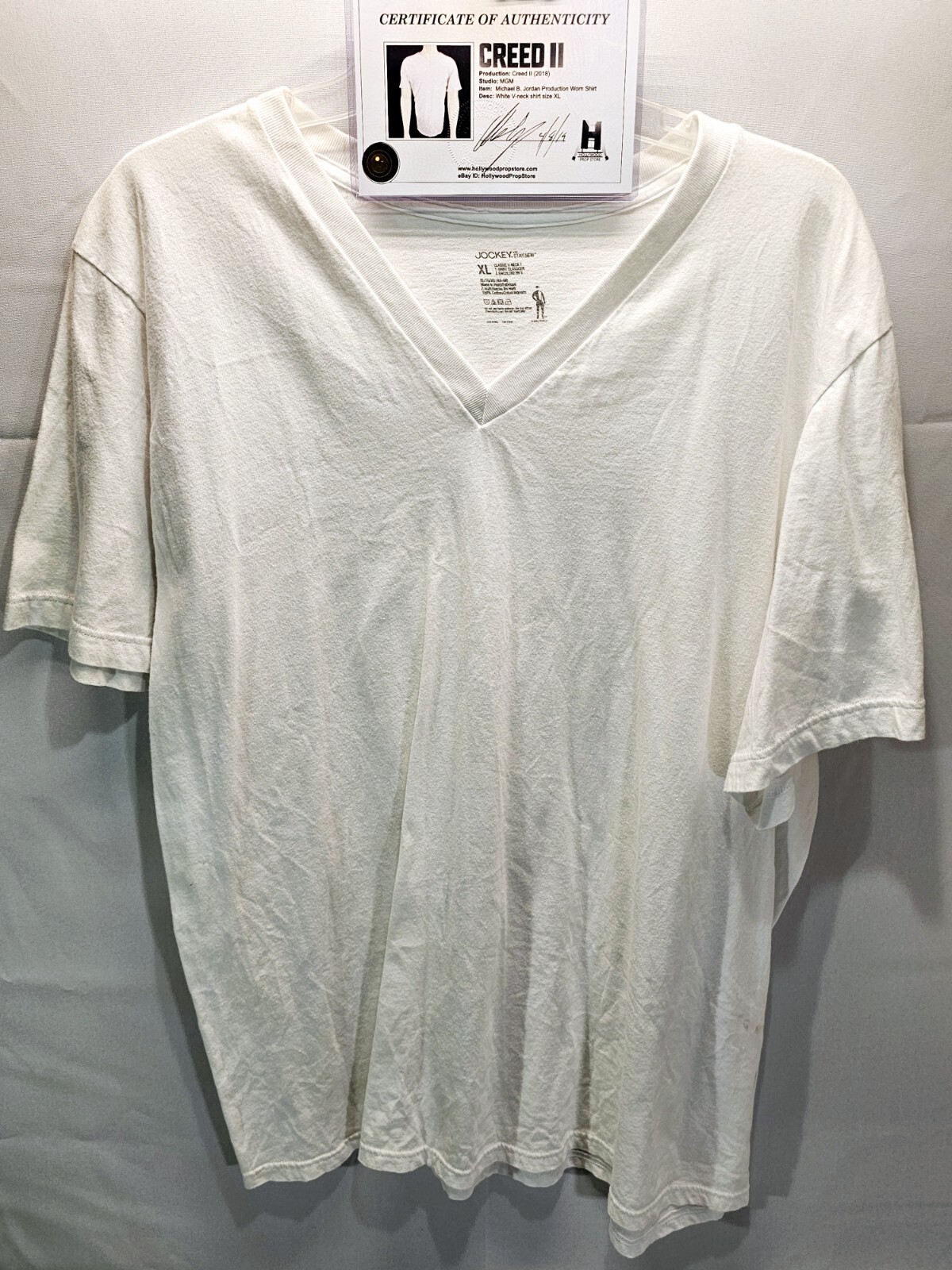 CREED II MICHAEL B. JORDAN PRODUCTION WORN WHITE V-NECK SHIRT PROVENANCE & COA