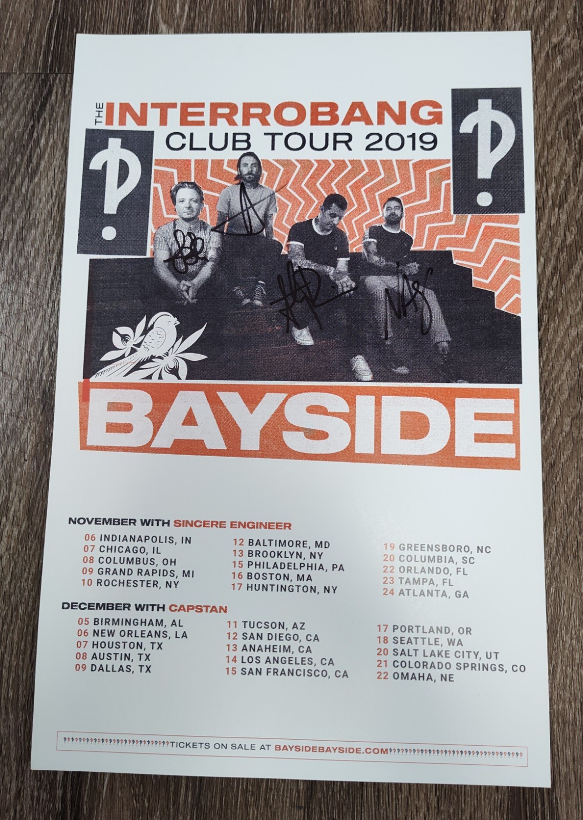 Signed Bayside Tour Poster The Interrobang Club Tour 2019 VIP Exclusive New
