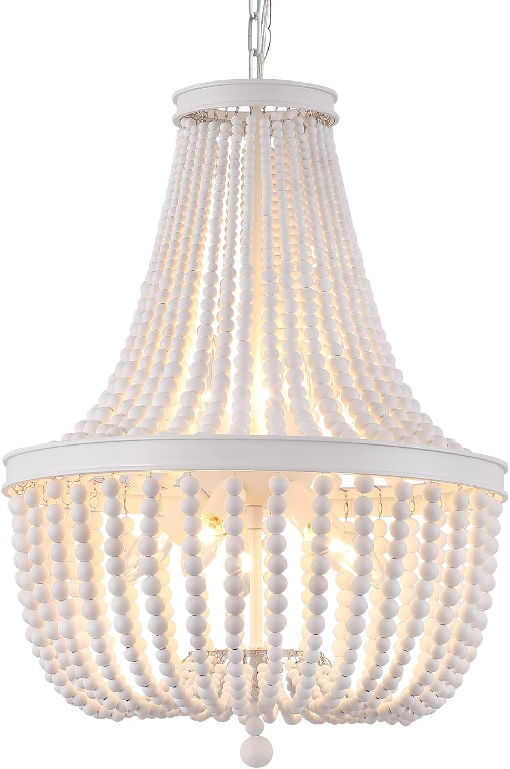 Beaded Chandelier Farmhouse White Wood Beaded Boho Light Fixture Vintage Antique