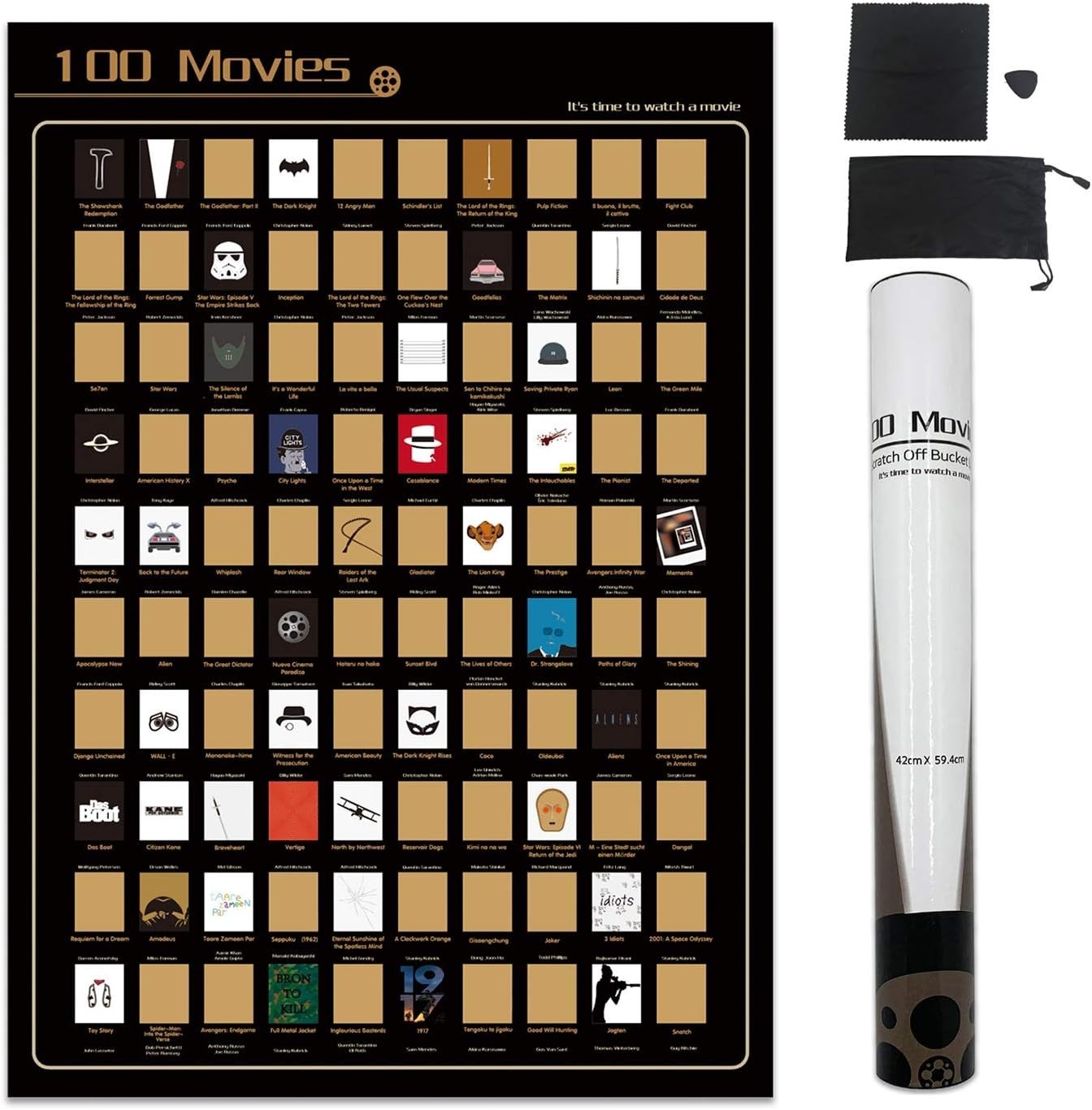 Top 100 Movies Scratch-Off Poster – Unique Fun for Movie Enthusiasts 23.4″x16.5″