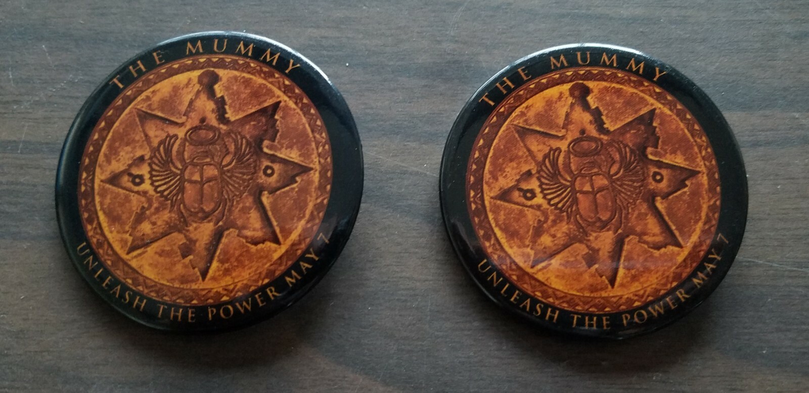 THE MUMMY MOVIE PINBACK PIN “UNLEASH THE POWER MAY 7” lot of 2