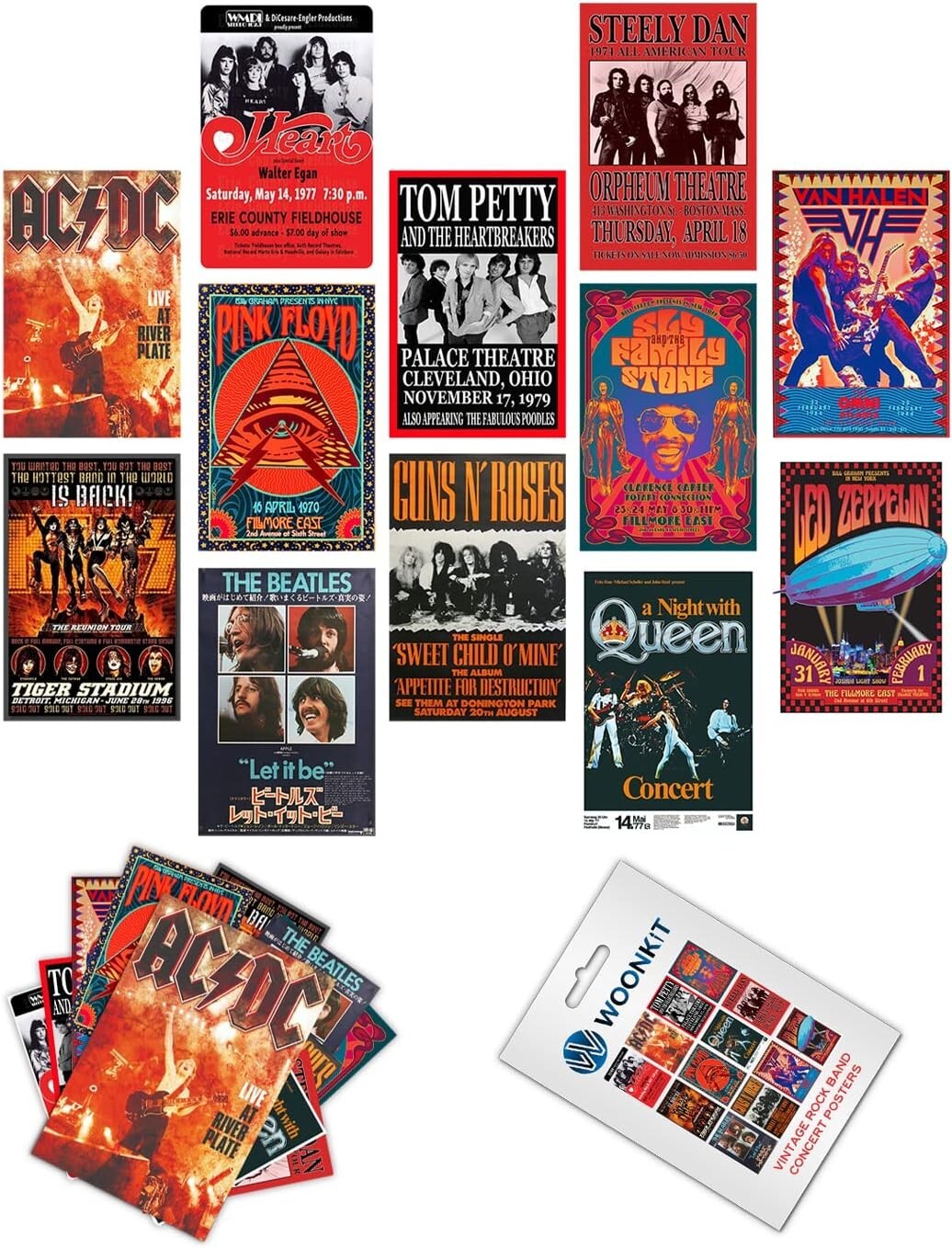 Set of 12 Vintage Rock Band Posters – 7.8×11.8 Retro Wall Art for Music Lovers