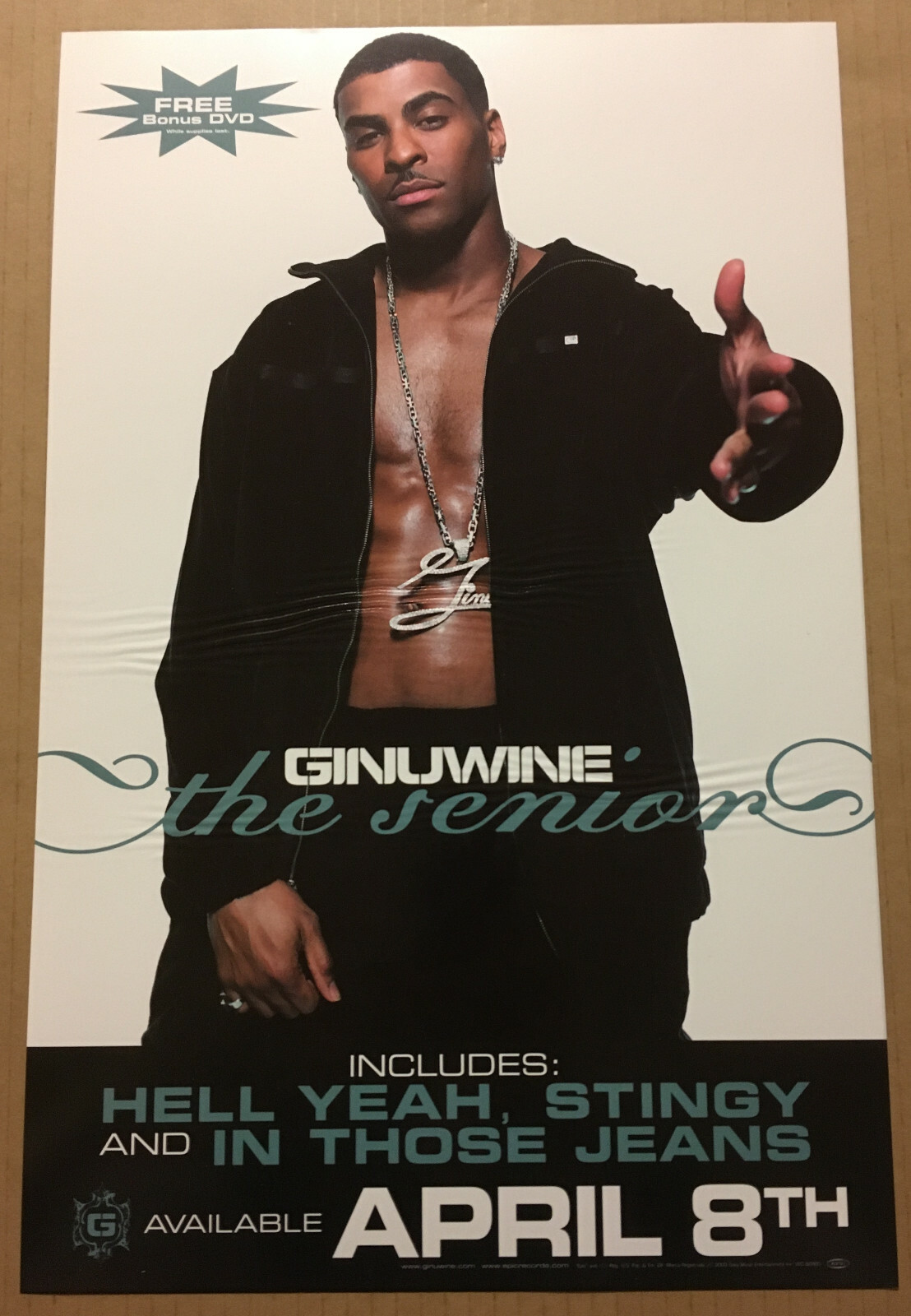 GINUWINE Ultra Rare 2003 PROMO WINDOW CLING POSTER for Senior CD 11×17 MINT