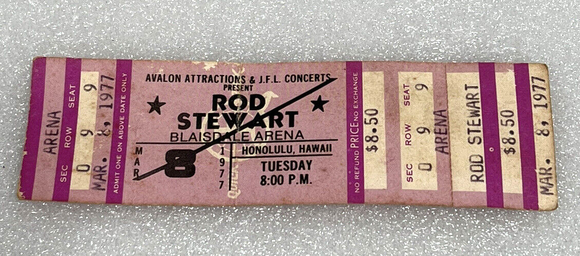 Rod Stewart Concert Ticket Blaisdell Arena March 8 1977 Honolulu Hawaii Rare