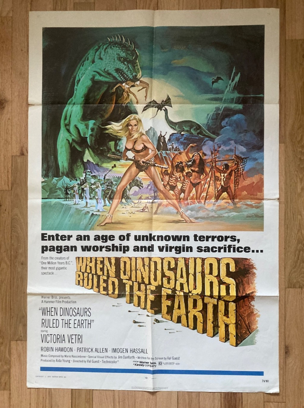 WHEN DINOSAURS RULED THE EARTH Original POSTER 27×41 Folded 1970 One Sheet