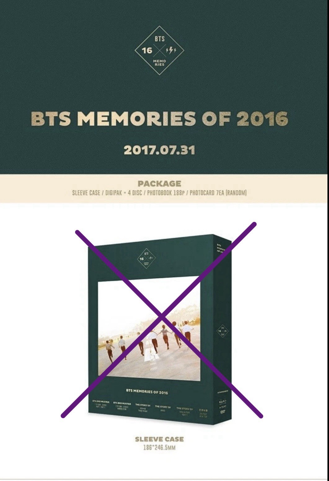 BTS OFFICIAL MEMORIES OF 2016 DVD ONLY (3 Discs – Disc 1, 2, 3) OOP