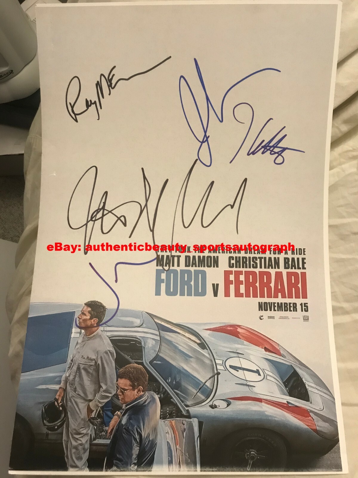 FORD VS FERRARI MANGOLD CHRISTIAN BALE MATT DAMON BERNTHAL SIGNED 12×18 REPRINT
