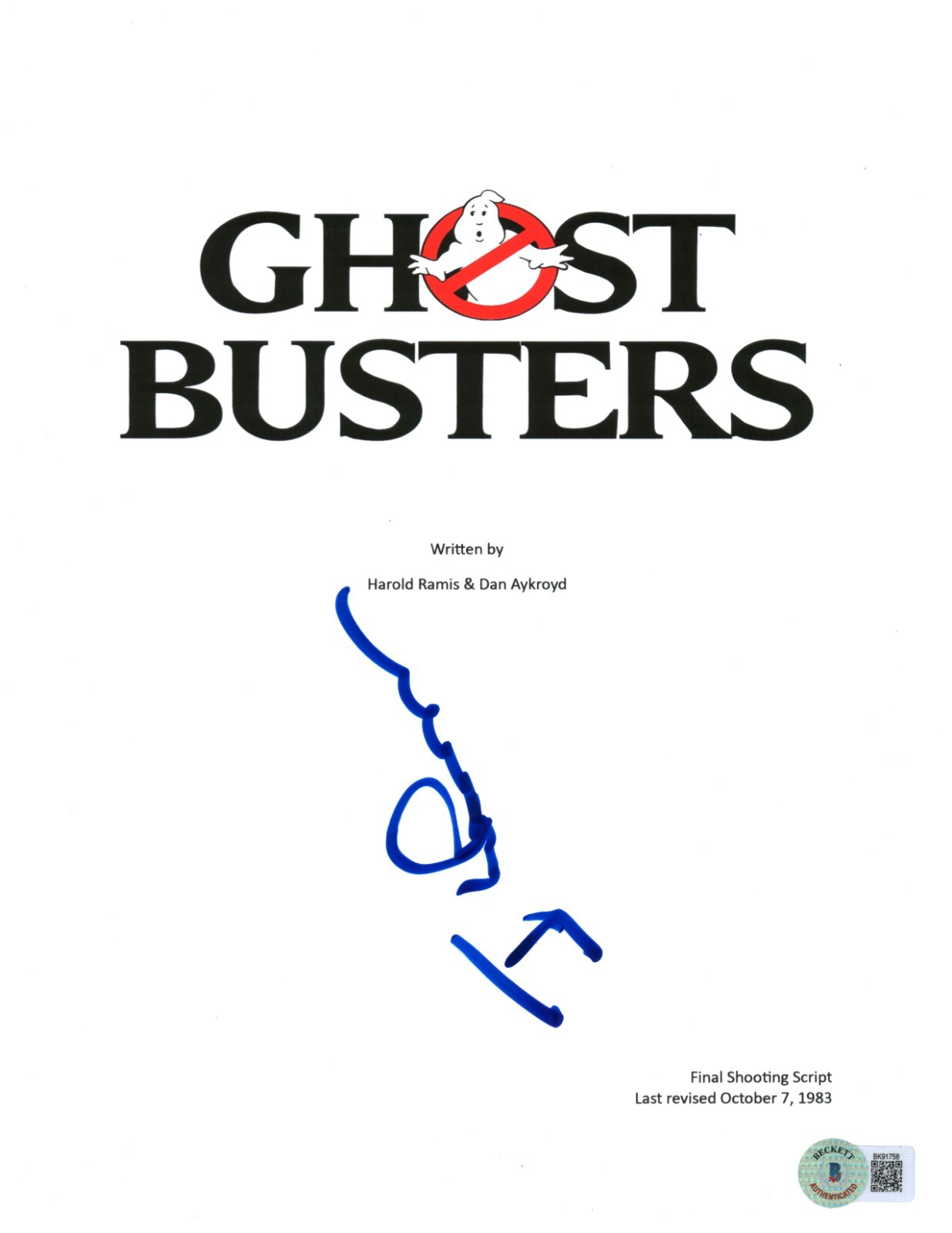 IVAN REITMAN SIGNED AUTOGRAPH GHOSTBUSTERS FULL MOVIE SCRIPT – BECKETT COA, RARE
