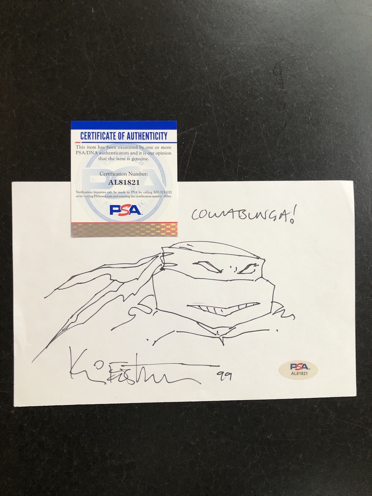 VINTAGE KEVIN EASTMAN 1999 Signed Sketch Teenage Mutant Ninja Turtles PSA COA