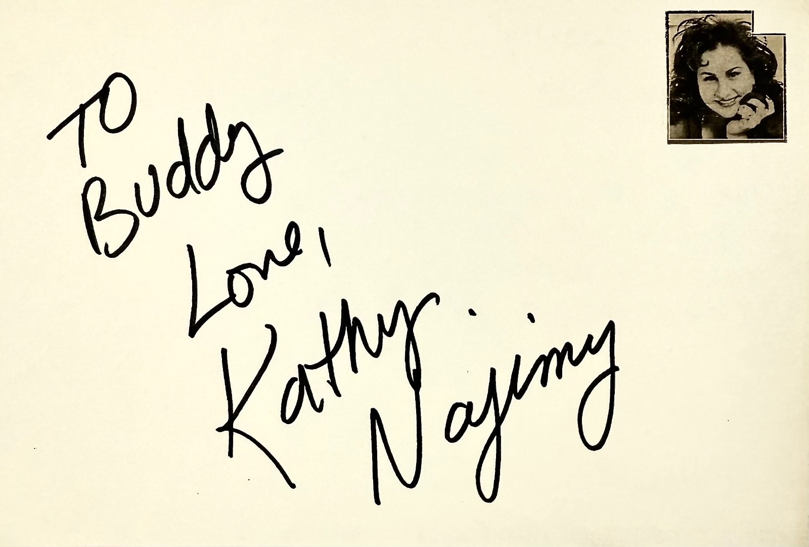 KATHY NAJIMY Signed Autograph 4×6 INDEX CARD Younger King of the Hill SISTER ACT