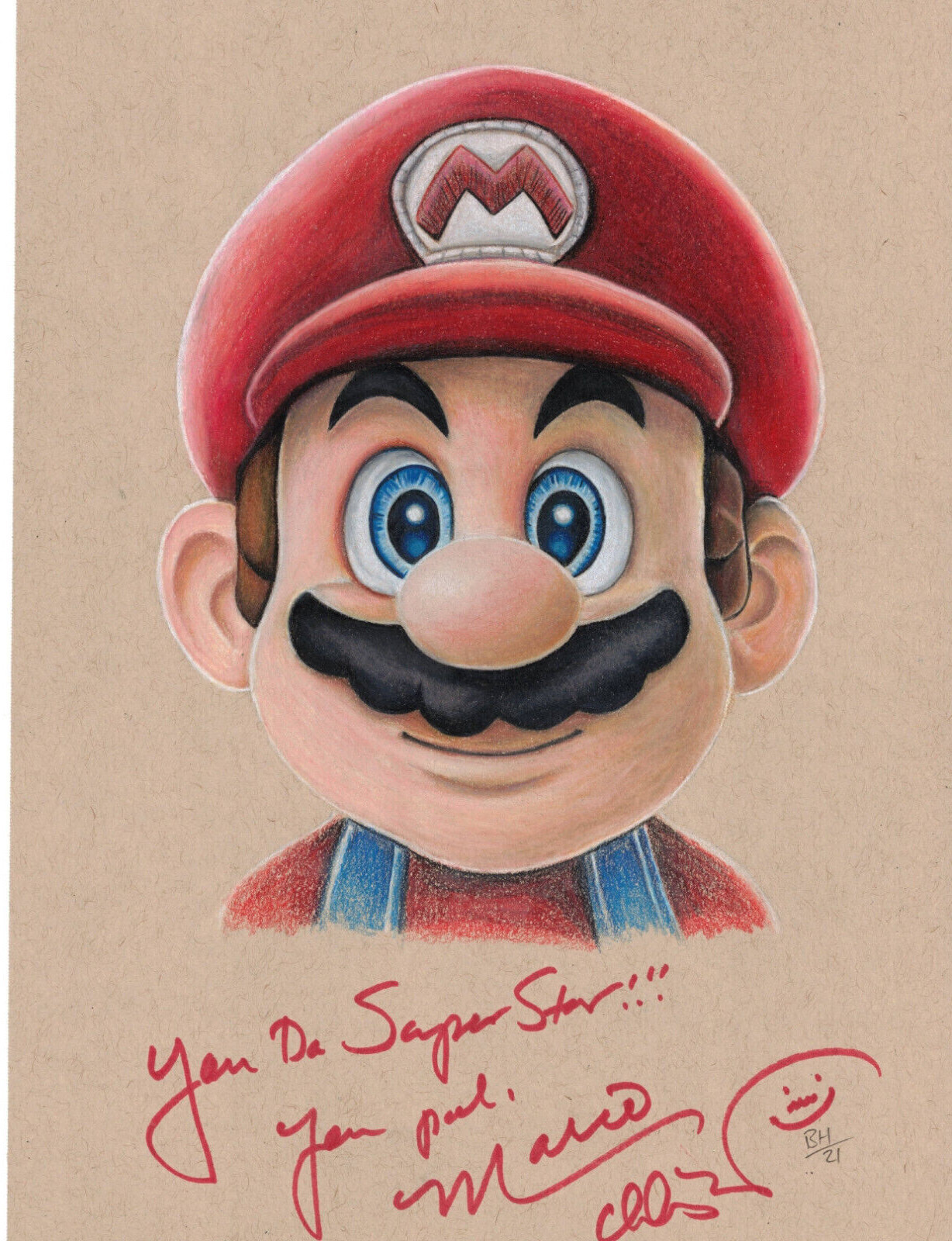 Charles Martinet Signed 8.5×12 Original Drawing, Voice of Mario, Sketch, JSA COA