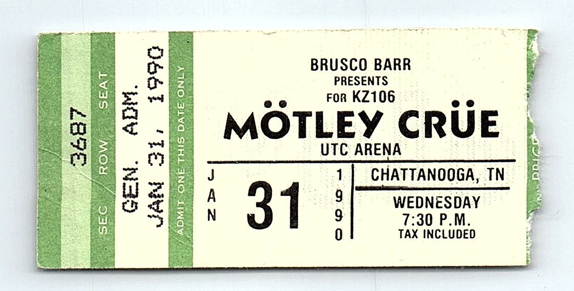 Mötley Crüe January 31 1990 Concert Ticket Stub Chattanooga Tennessee