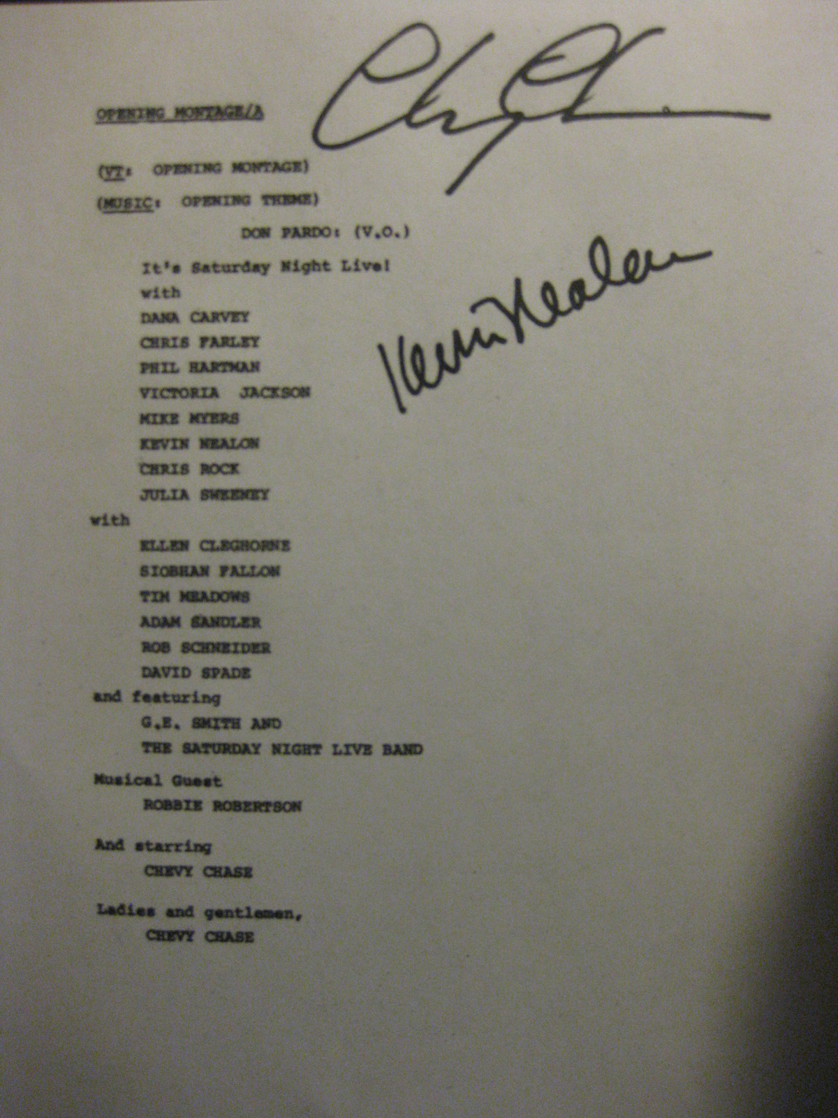 Saturday Night Live Signed TV Script Chevy Chase Phil Harman Chris Farley reprnt