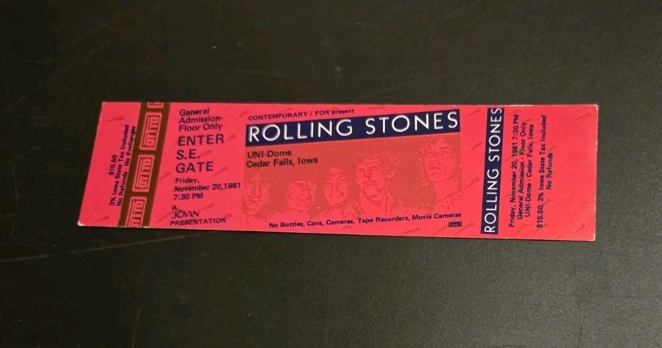 Rolling Stones Uni-Dome Cedar Falls, Iowa November 20, 1981 Full Unused Ticket