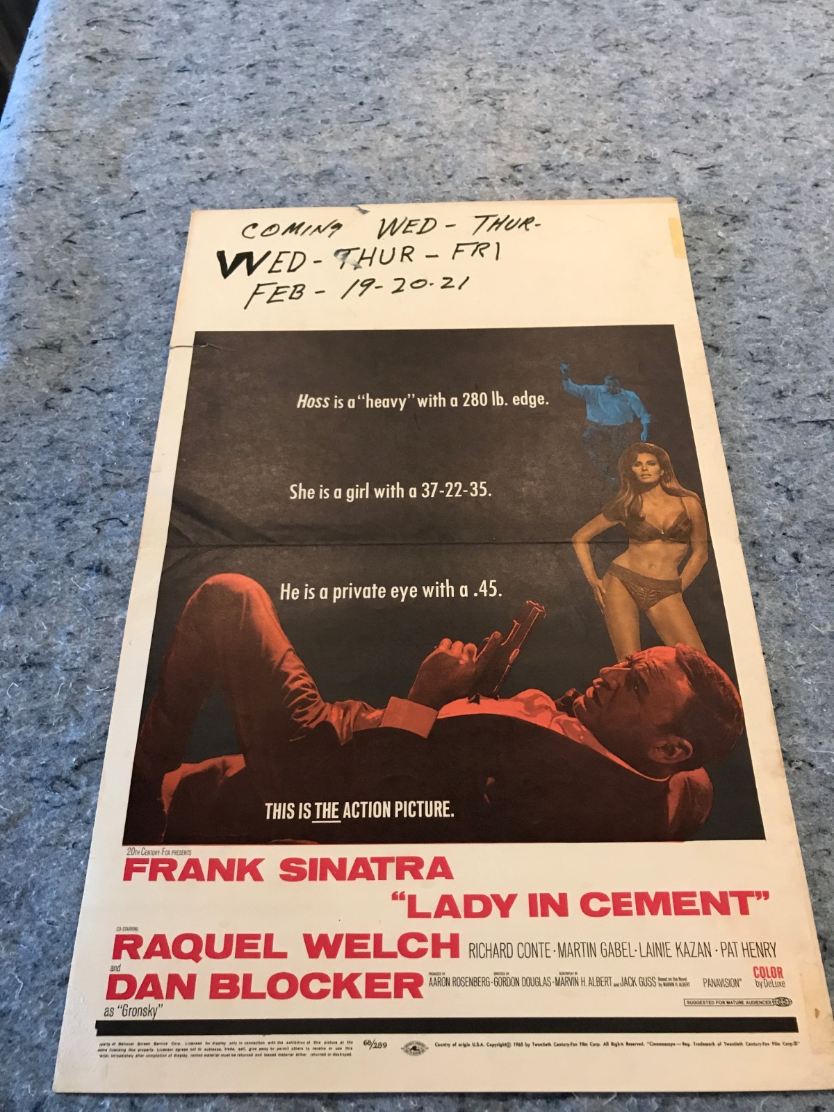 LADY IN CEMENT 1968 ORIG. WINDOW CARD MOVIE POSTER 14″x22″ (VG-) SINATRA/WELCH