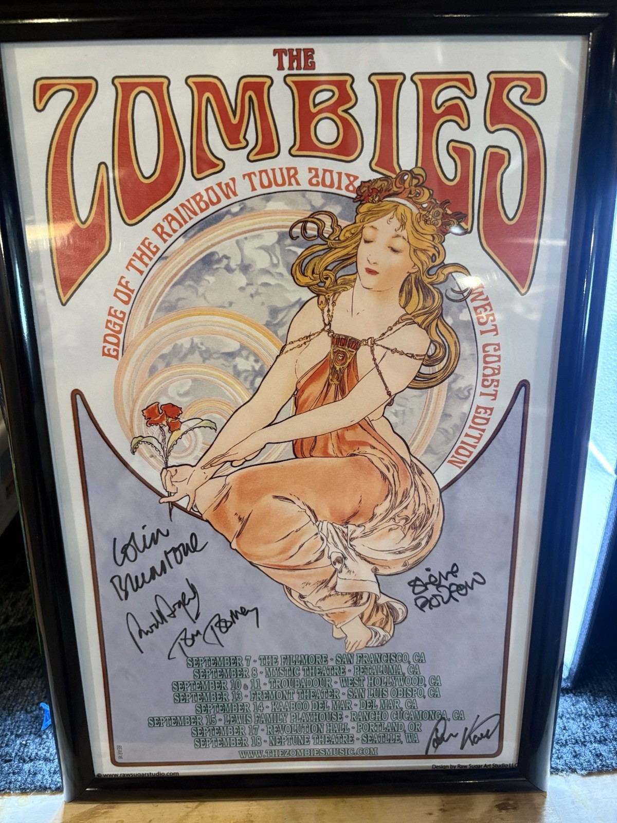 The Zombies signed poster 13×18 Inches Rod Argent Colin Blunstone Tom Toomey +2