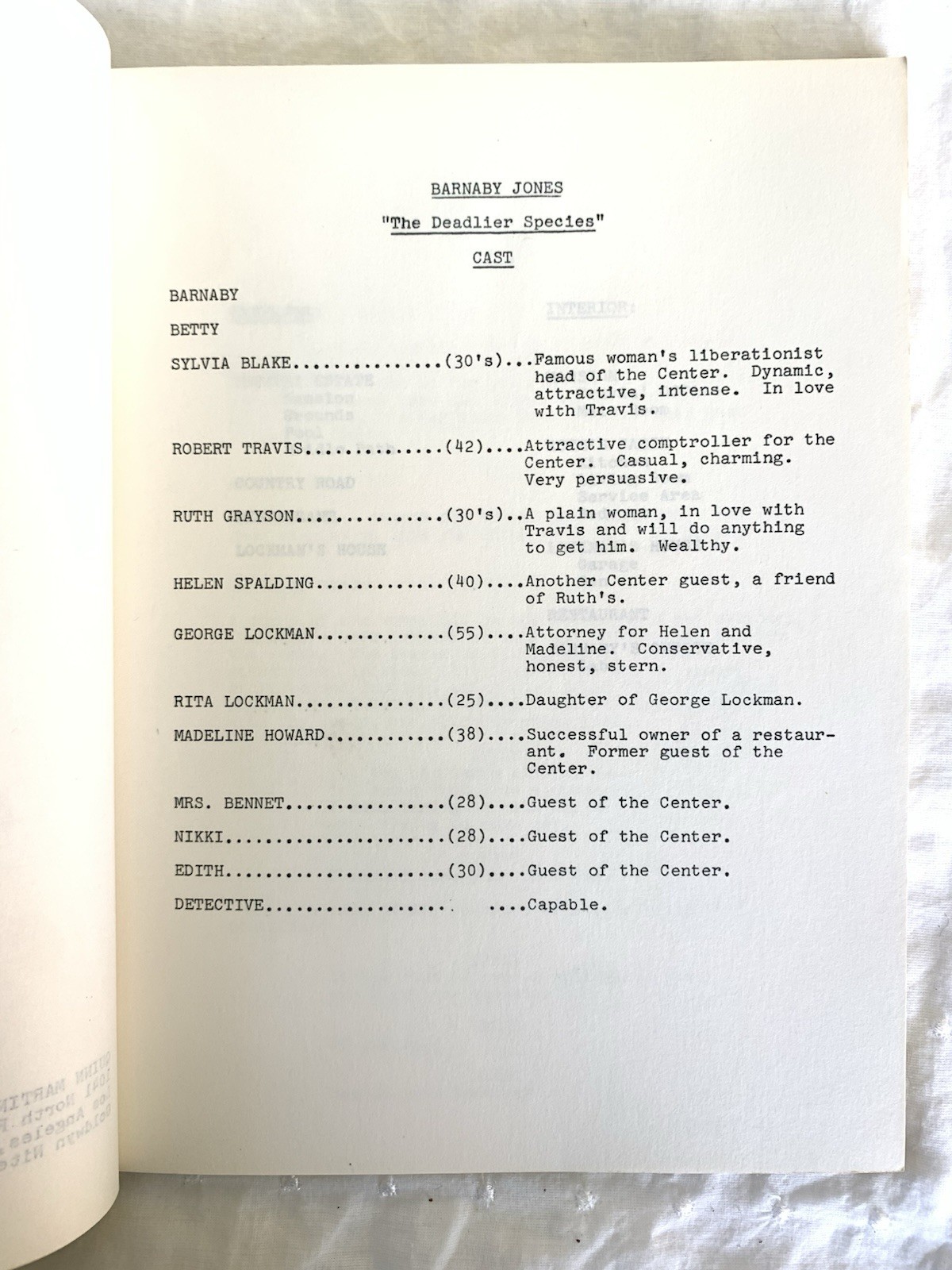 BARNABY JONES / Buddy Ebsen Signed THE DEADLIER SPECIES /TV Script
