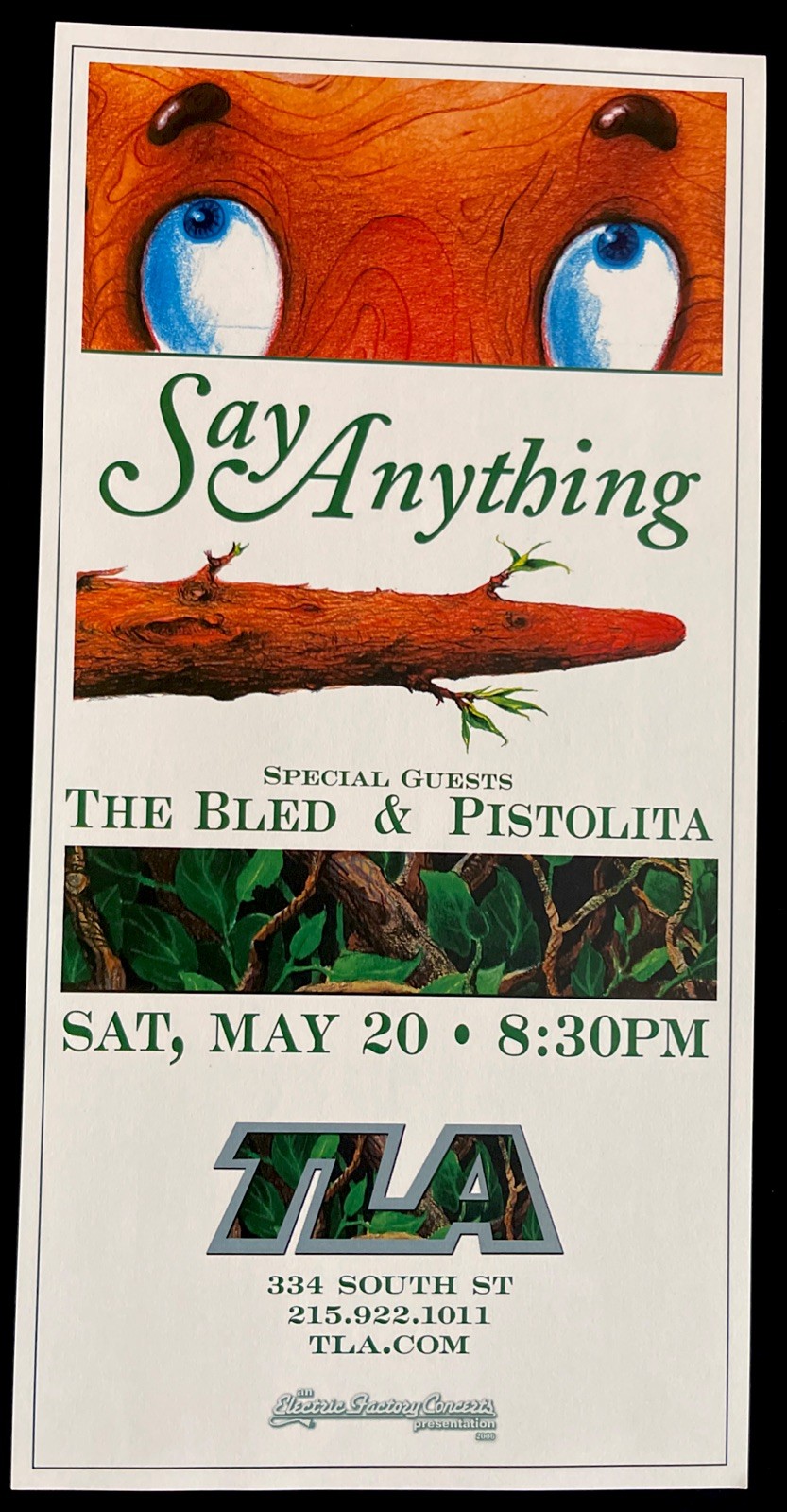 Say Anything & The Bled & Pistolita Concert Poster ’06 TLA 8.5×17″ Philly 2006