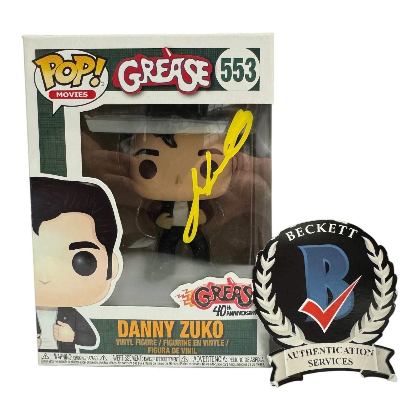 John Travolta Signed Autograph Grease Funko Pop 553 Beckett Danny Zuko