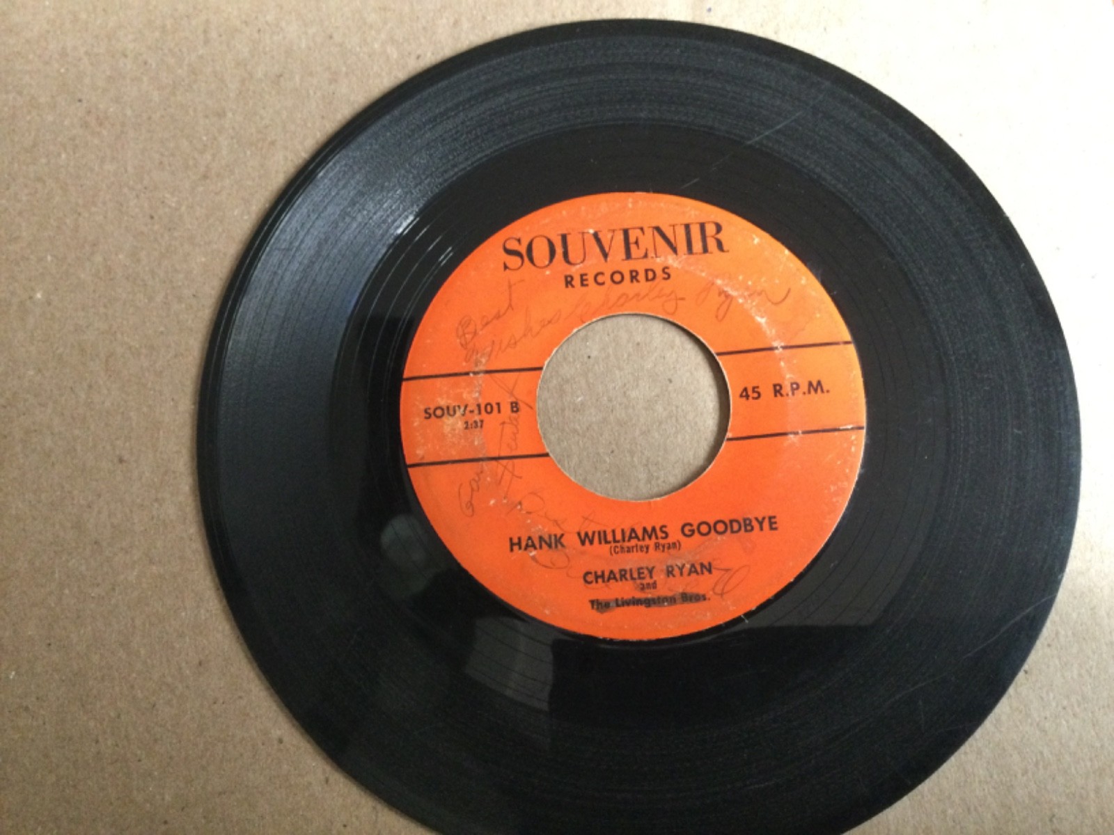 Rare Charley Ryan 45 w/ autographs of Gary Stewart- King of Honky Tonk & another