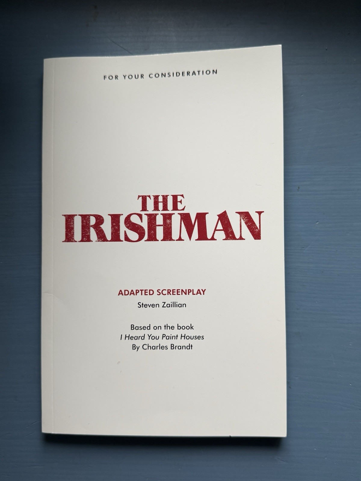The Irishman Screenplay Book FYC Script Steven Zaillian Martin Scorsese