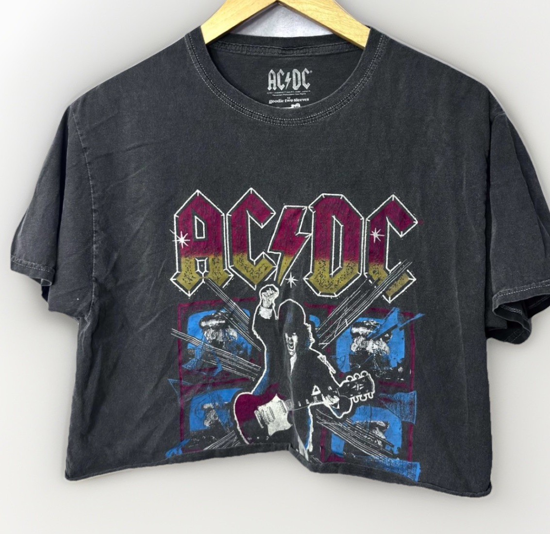 AC/DC Rock Band Crop T-Shirt Graphic Tee Goodie Two Sleeves cropped S/M