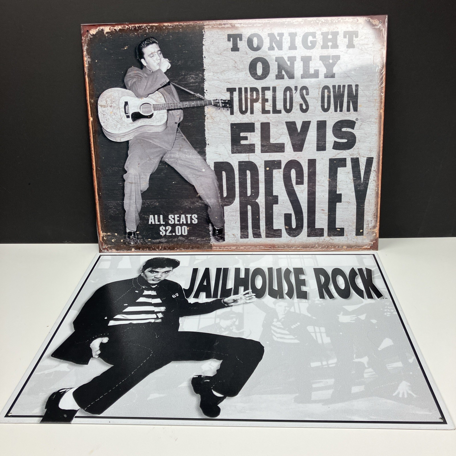 2 Metal Elvis Signs Decor (1 New In Plastic) Man Cave/ Movie Room Decor, Gift