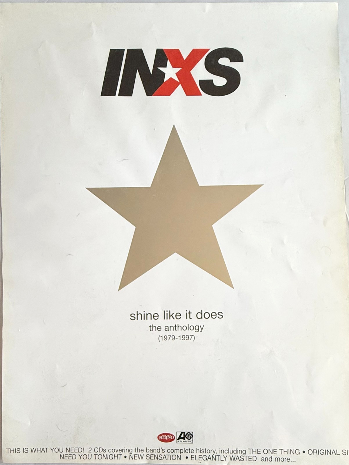 INXS “SHINE LIKE IT DOES” VINTAGE MYLAR STAR PROMOTIONAL ALBUM RELEASE POSTER
