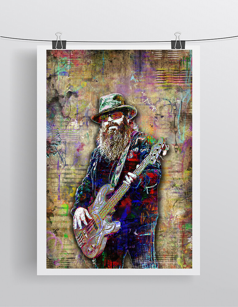 ZZ TOP Dusty Hill 24x36in Poster Artwork ZZ Top Tribute Free Shipping US