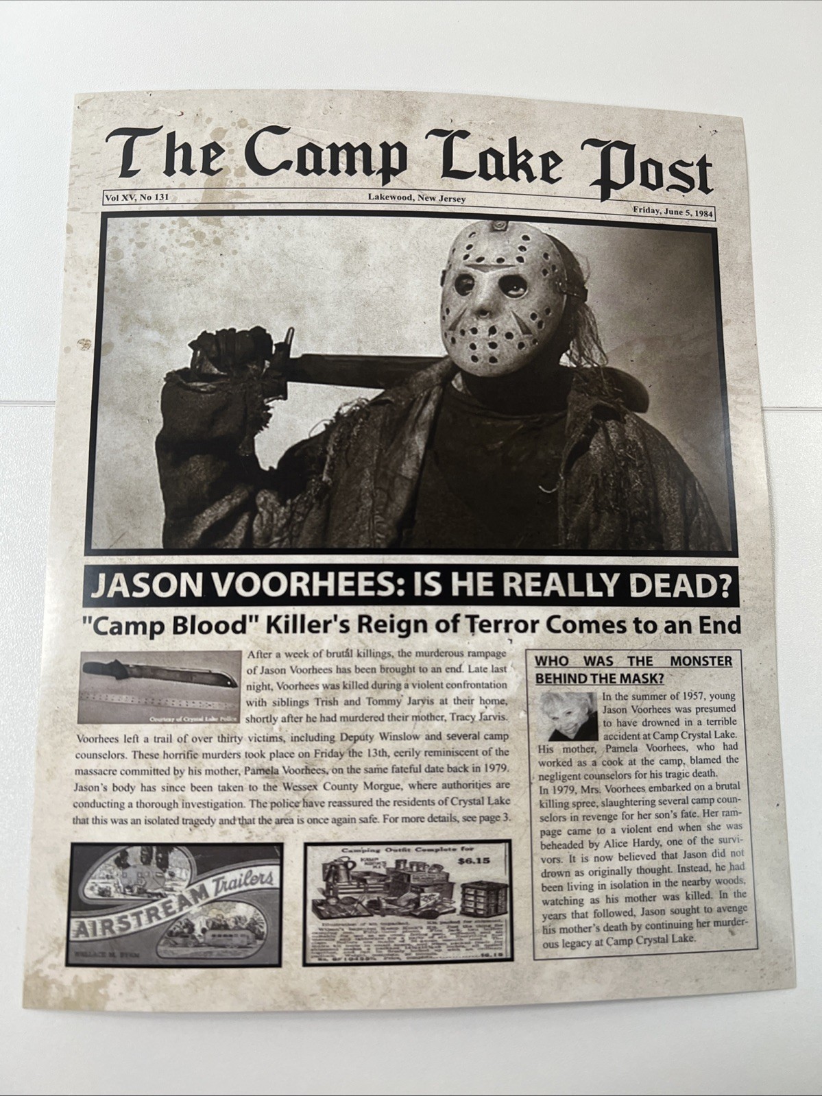 Friday the 13th Newspaper style Poster 8x 10″ New! (Jason Voorhees)