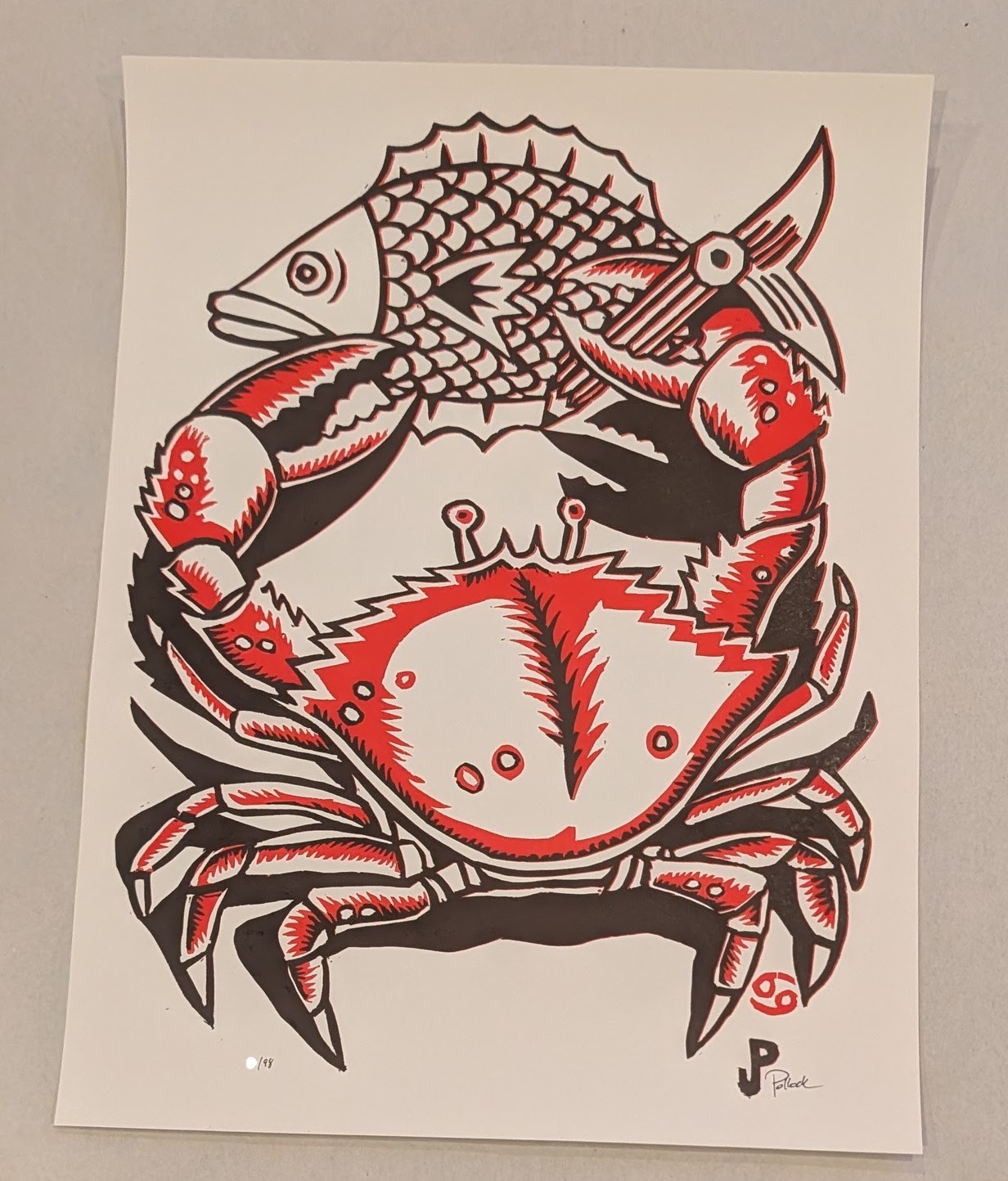 Self Portrait Phish Merriweather Crab RED Birthday 7/18 Jim Pollock