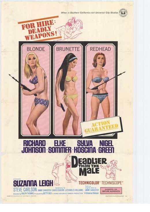 DEADLIER THAN THE MALE Movie POSTER 27×40 Richard Johnson Elke Sommer Sylva
