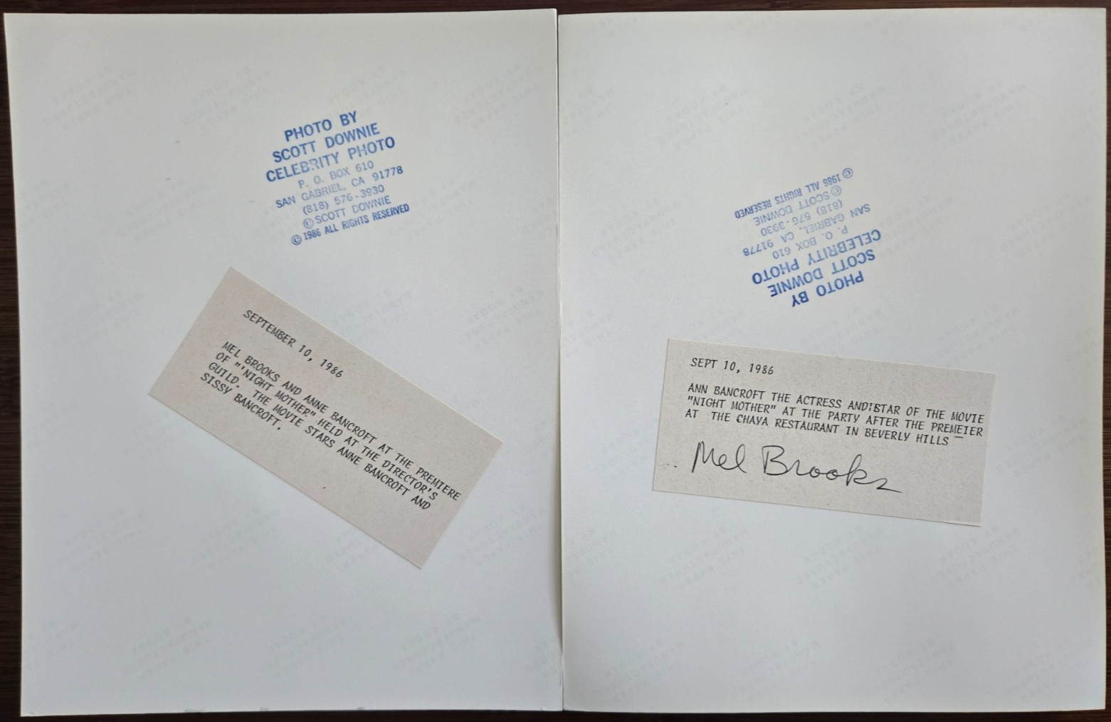 Mel Brooks & Anne Bancroft (‘night, Mother) Lot of 2 1986 7×9 Press Photos