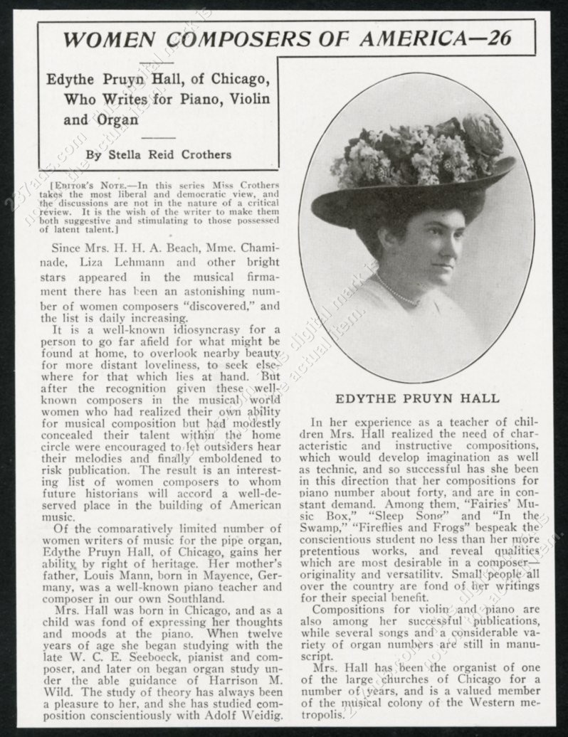 1909 Edythe Pruyn Hall photo women composers vintage print article