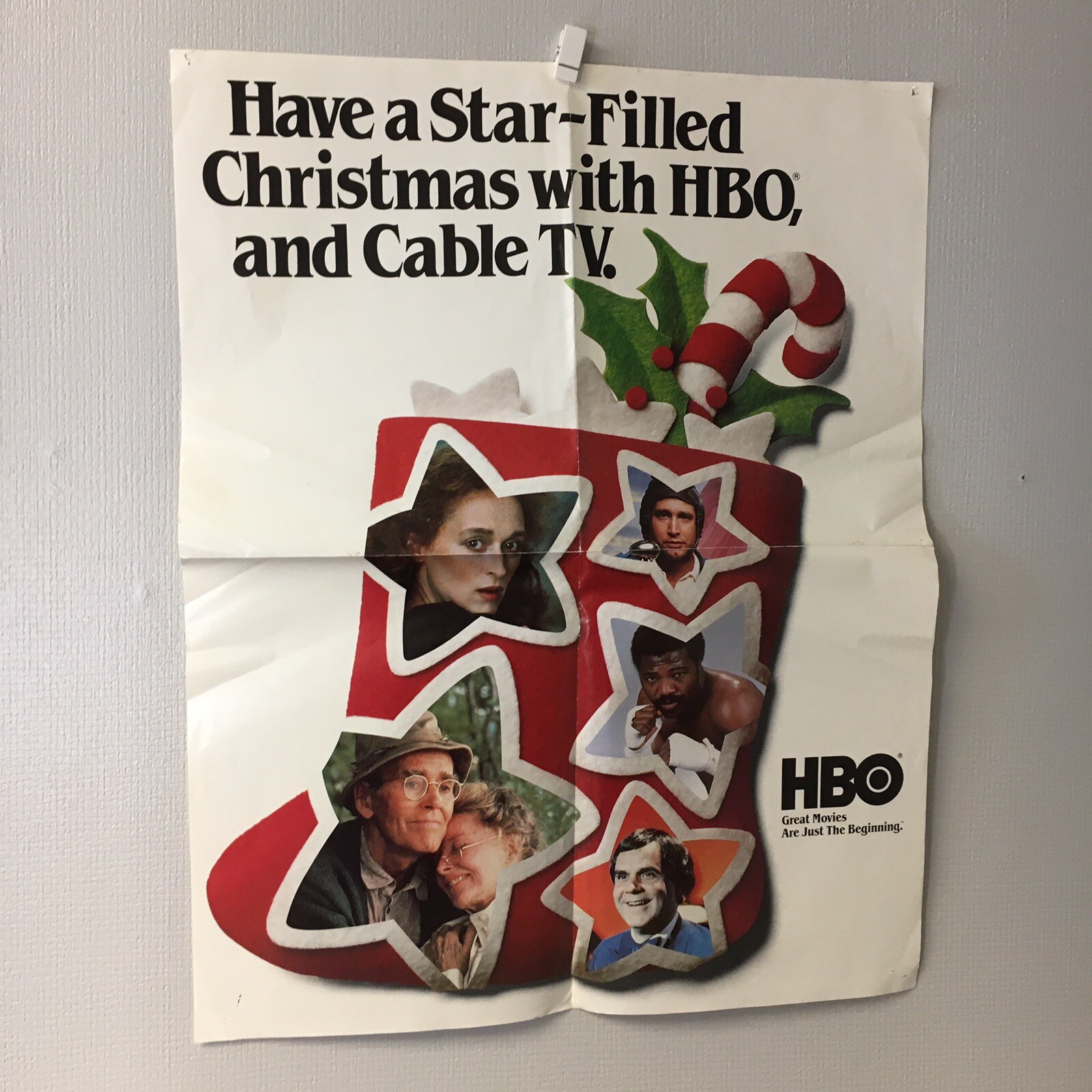 HBO Stocking Holiday Christmas Ad ORIGINAL FOLDED 22″ x 28″ Cable TV Poster RARE